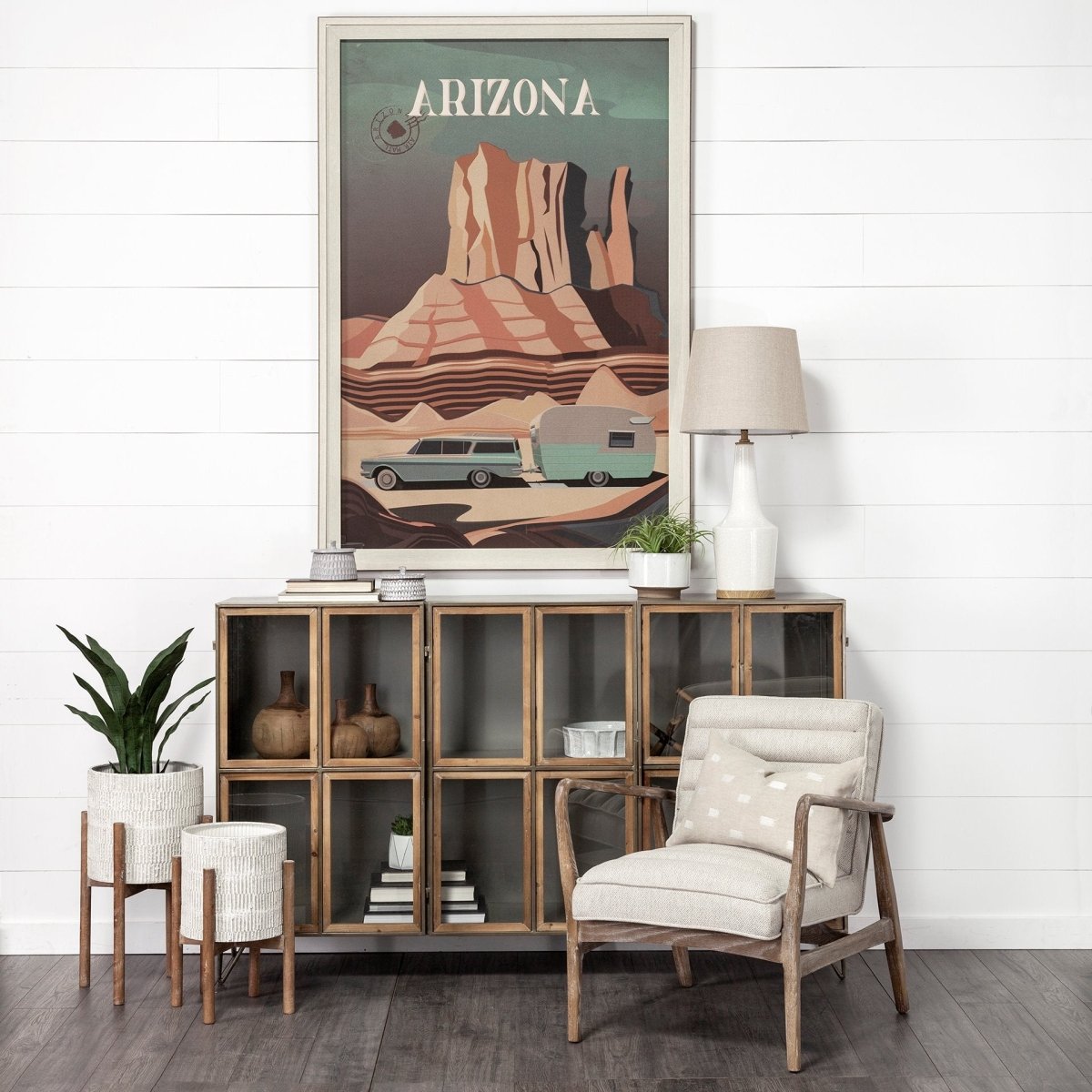 Groot Set of Two 11.8 x 23 Eggshell Ceramic Wooden Base Plant Stands