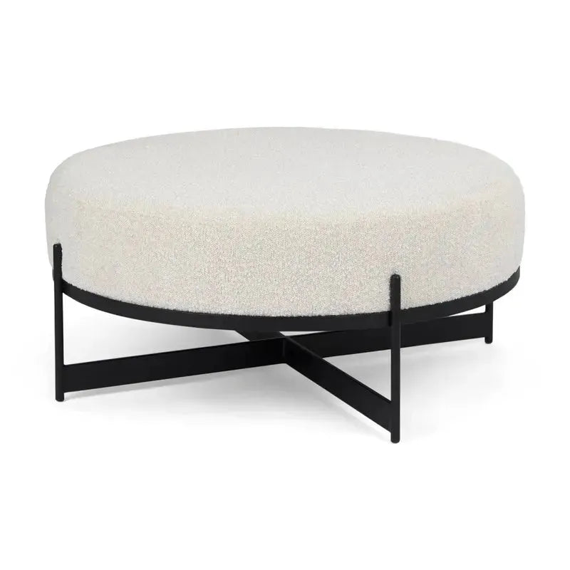 Amelia 35.8L x 35.8W x 15.0H Cream Boucle W/Black Metal Upholstered Ottoman - 1Stylish Nest