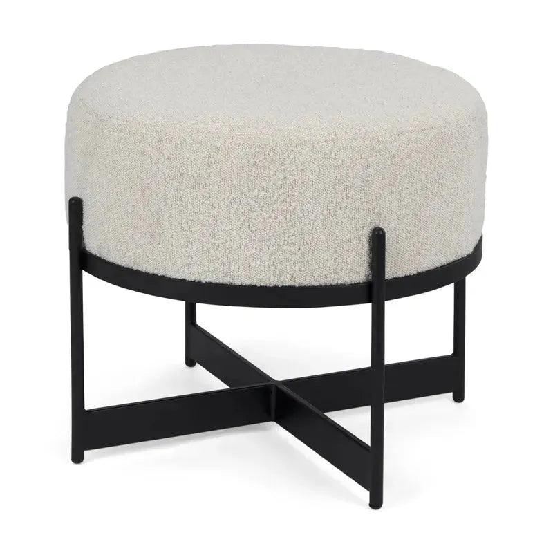 Amelia Cream Boucle W/Black Metal Upholstered Pouf - 1Stylish Nest