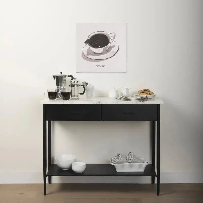 Amika White Marble Top Black Metal Base Console Table - 1Stylish Nest