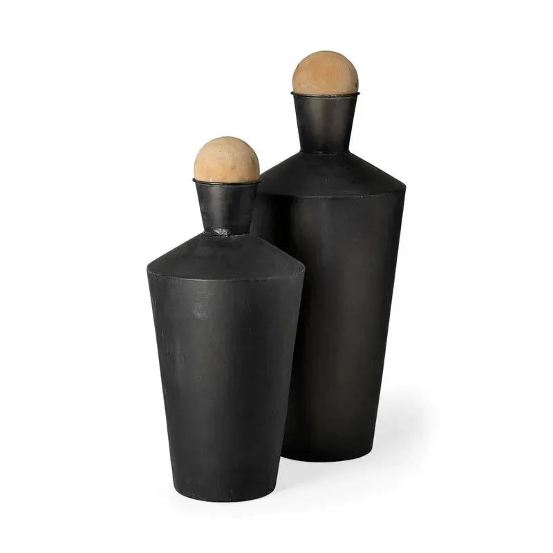 Asher Set of Two Black Metal Urns - 1Stylish Nest