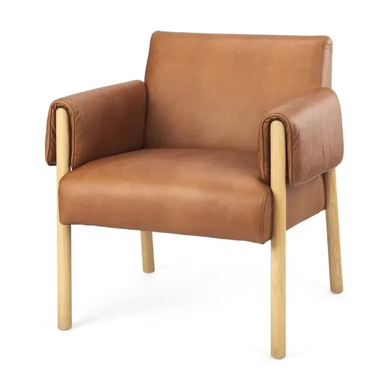 Ashton Brown Leather w/ Light Wood Accent Chair - 1Stylish Nest