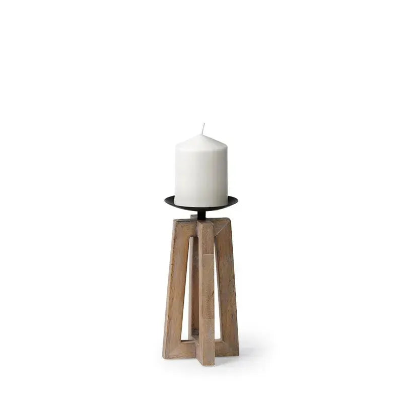 Astra Small Light Brown Wood Pedestal Base Table Candle Holder - 1Stylish Nest