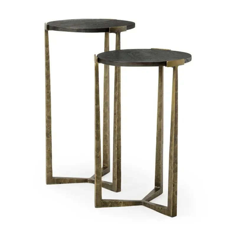 Atticus Black Wood and Antiqued Gold Metal Nesting Accent Tables (Set of 2) - 1Stylish Nest