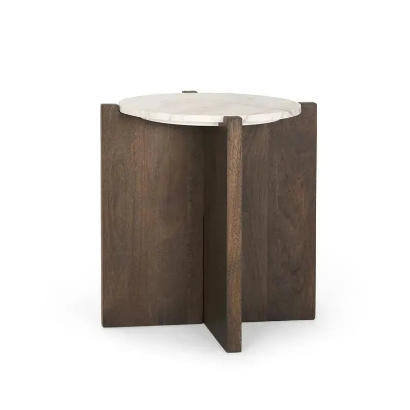 Bianca Dark Brown Wood w/ Marble Round Accent Table - 1Stylish Nest