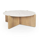 Switch Bianca Light Brown Wood w/ Round Marble Top Coffee Table - 1Stylish Nest 2 image