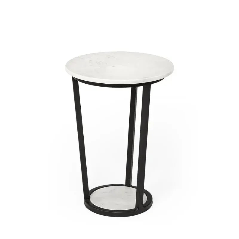 Bombola I (Small) 15L x 15W White Round Marble Top W/Black Metal Frame Accent Table - 1Stylish Nest