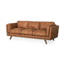 Switch Brooks 90.2L x 34.8W x 33.5H Cognac Brown Faux Leather Three Seater Sofa W/ Medium Brown Wooden Legs - 1Stylish Nest 2 image