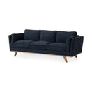 Switch Brooks 90.2L x 34.8W x 33.5H Navy Blue Fabric Three Seater Sofa W/ Medium Brown Wooden Legs - 1Stylish Nest 2 image