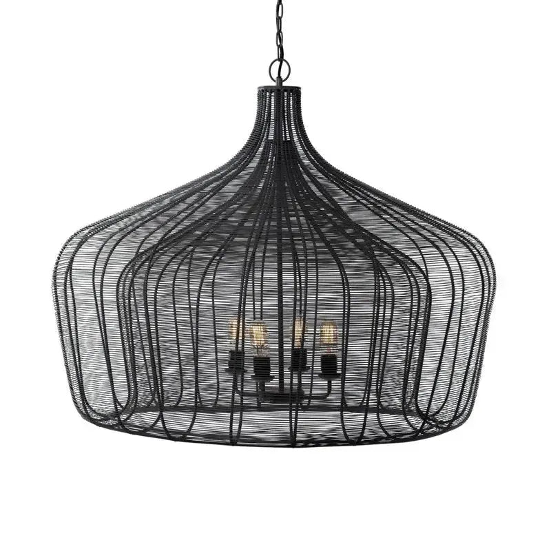 Camila (40"x31") Black Metal Mesh - Style Four Bulb Chandelier - 1Stylish Nest