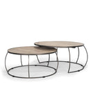 Switch Clapp Round Light Brown W/ White Wash Wood and Silver Metal Nesting Coffee Tables (Set of 2) - 1Stylish Nest 2 image