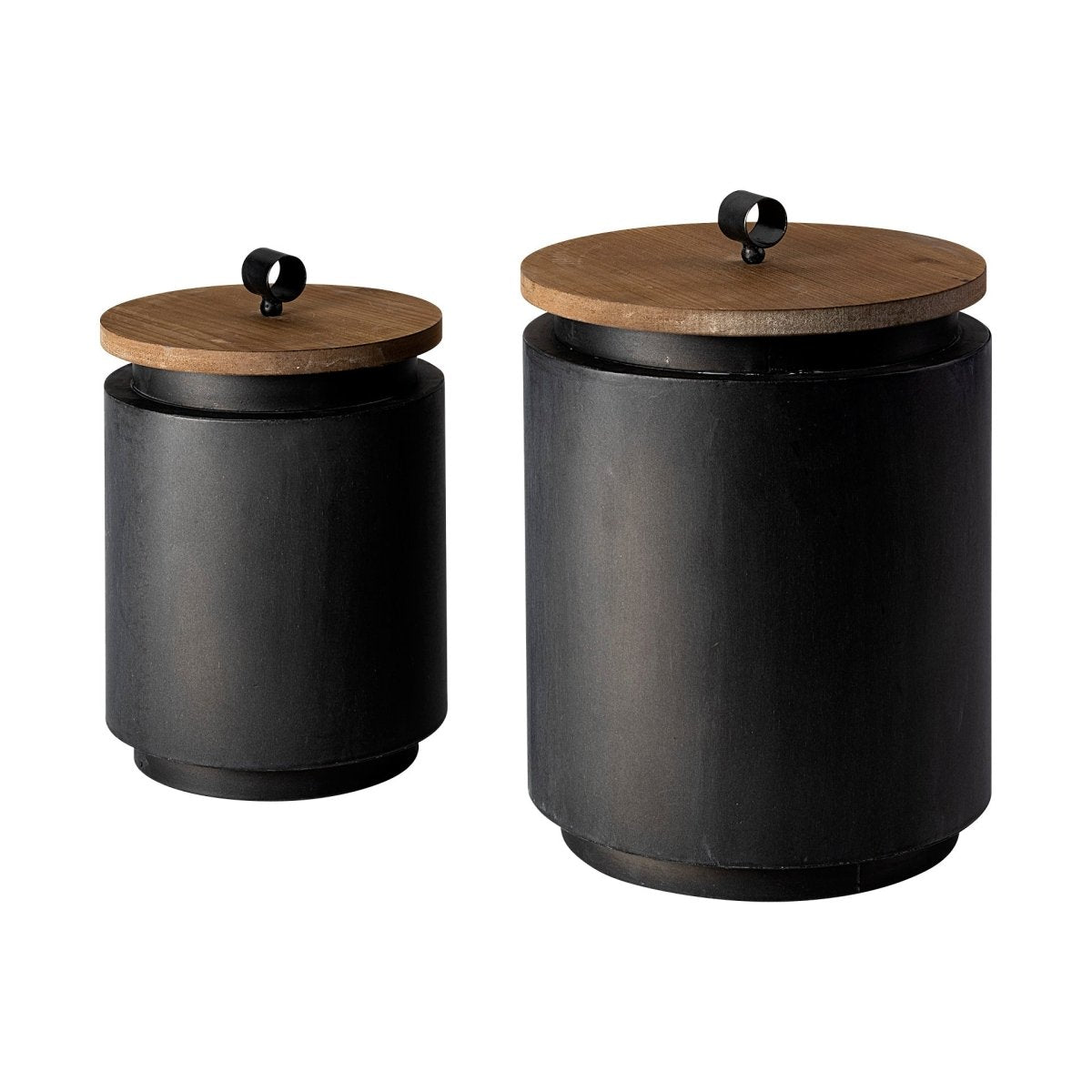 Cyril (Set of 2) Gray Metal W/ Brown Wood Lids Jars - 1Stylish Nest