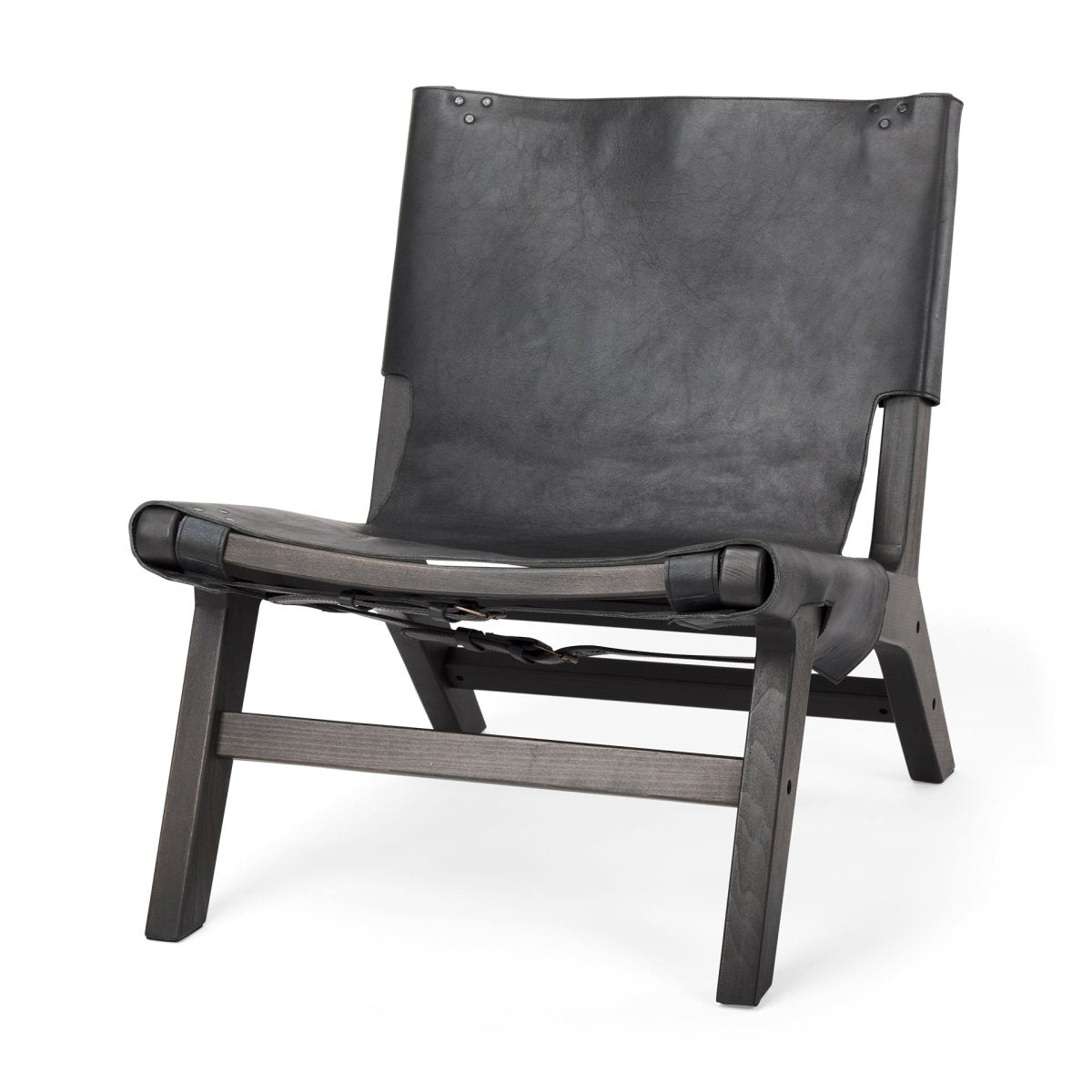 Elodie 24.4L x 33.9W x 30.7H Black Leather W/Black Stain Beech Wood Frame Accent Chair - 1Stylish Nest