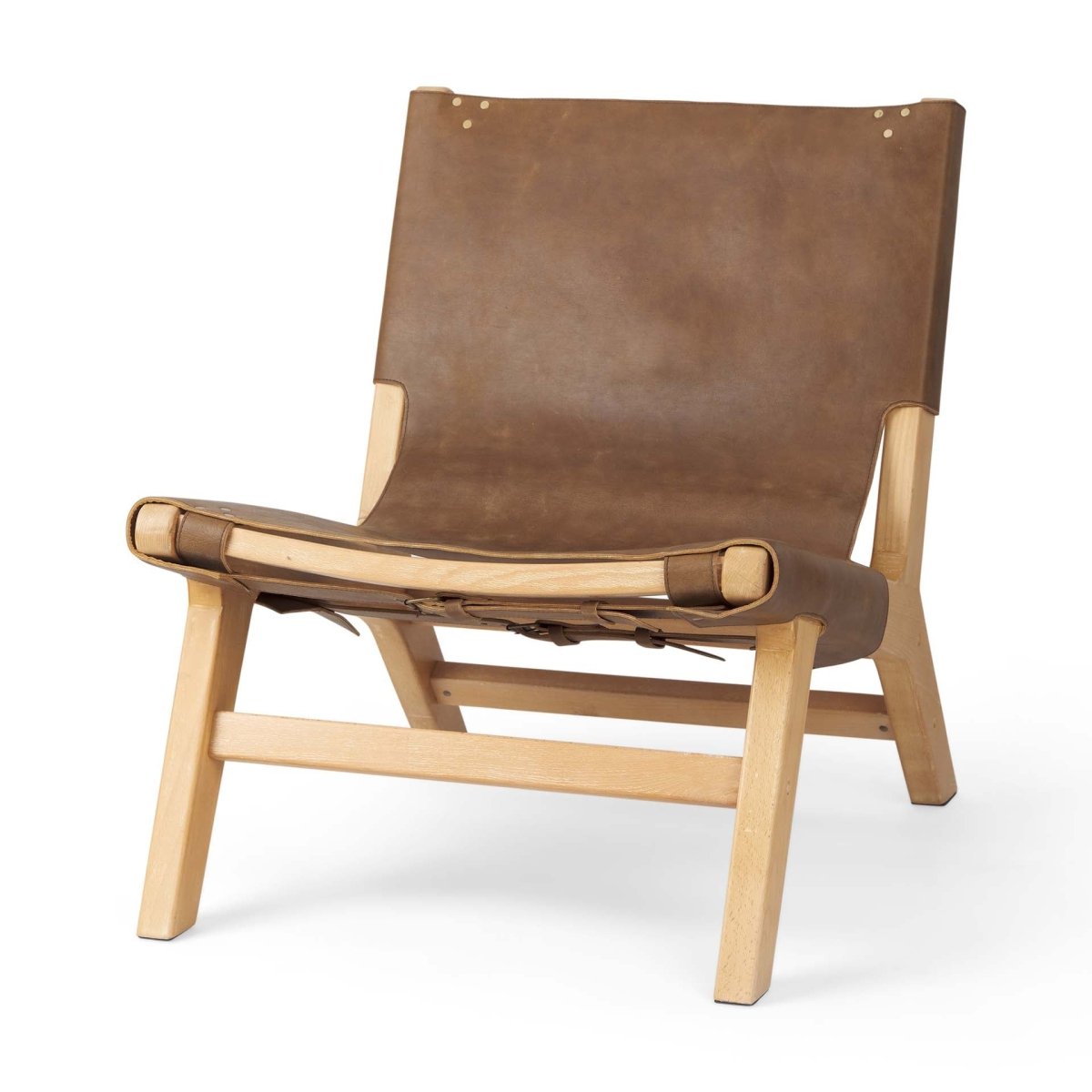 Elodie 24.4L x 33.9W x 30.7H Brown Leather W/Natural Beech Wood Frame Accent Chair - 1Stylish Nest