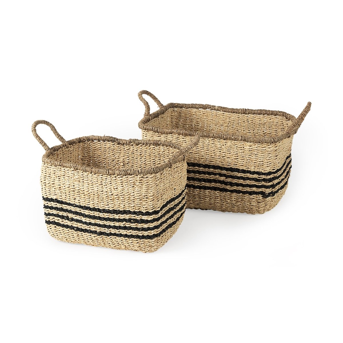 Emma 17.3L x 13.0W x 11.0H (Set of 2) Light Brown Seagrass Rectangular Basket W/ Black Stripes - 1Stylish Nest