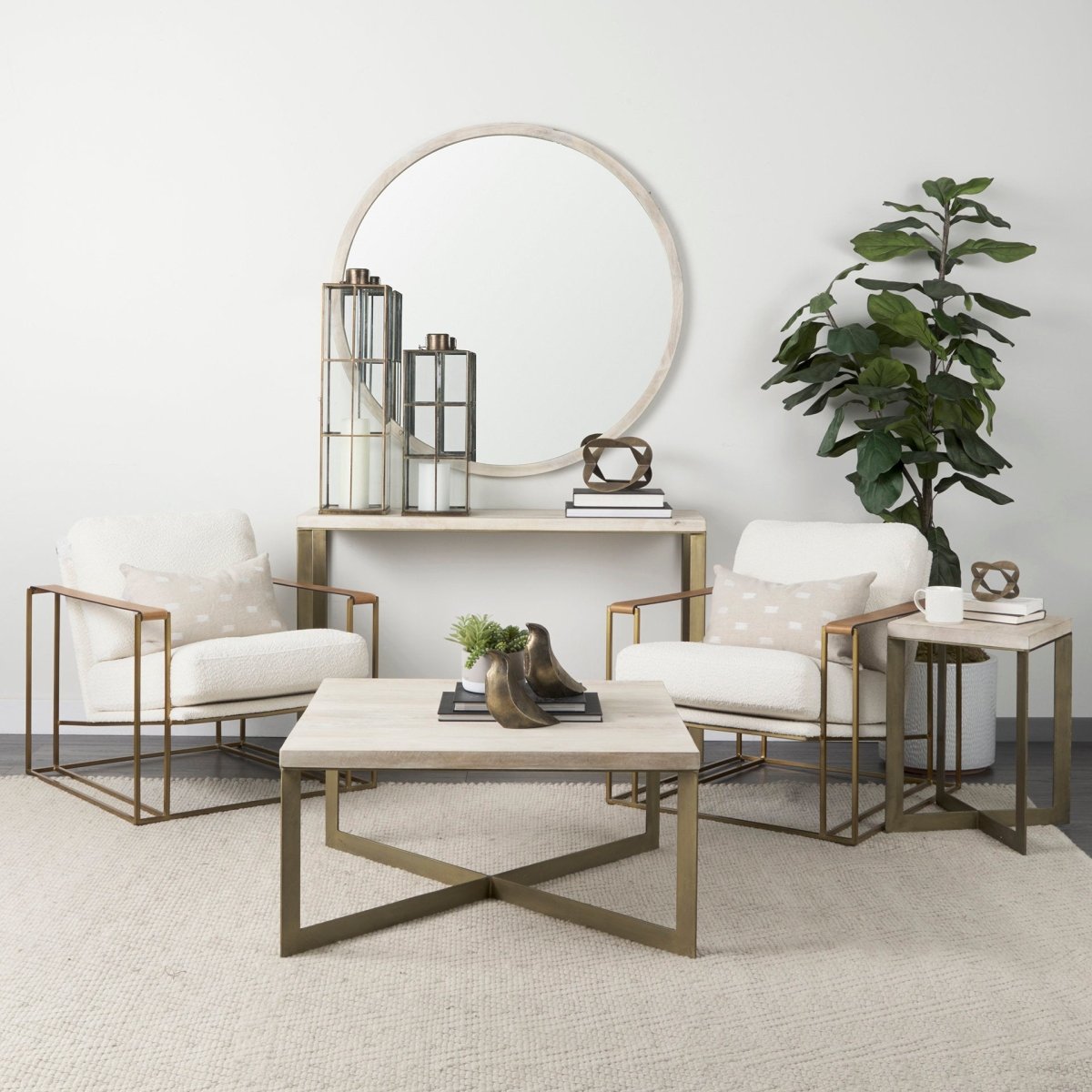 Faye 34L x 34W x 17H Beige Finished Wood W/Gold Metal Base Square Coffee Table - 1Stylish Nest