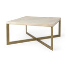 Switch Faye 34L x 34W x 17H Beige Finished Wood W/Gold Metal Base Square Coffee Table - 1Stylish Nest 2 image