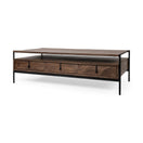 Switch Glenn II 54x30 Dark Brown Wood w/ Black Iron Frame, Rectangle 3 Drawers Coffee Table - 1Stylish Nest 2 image