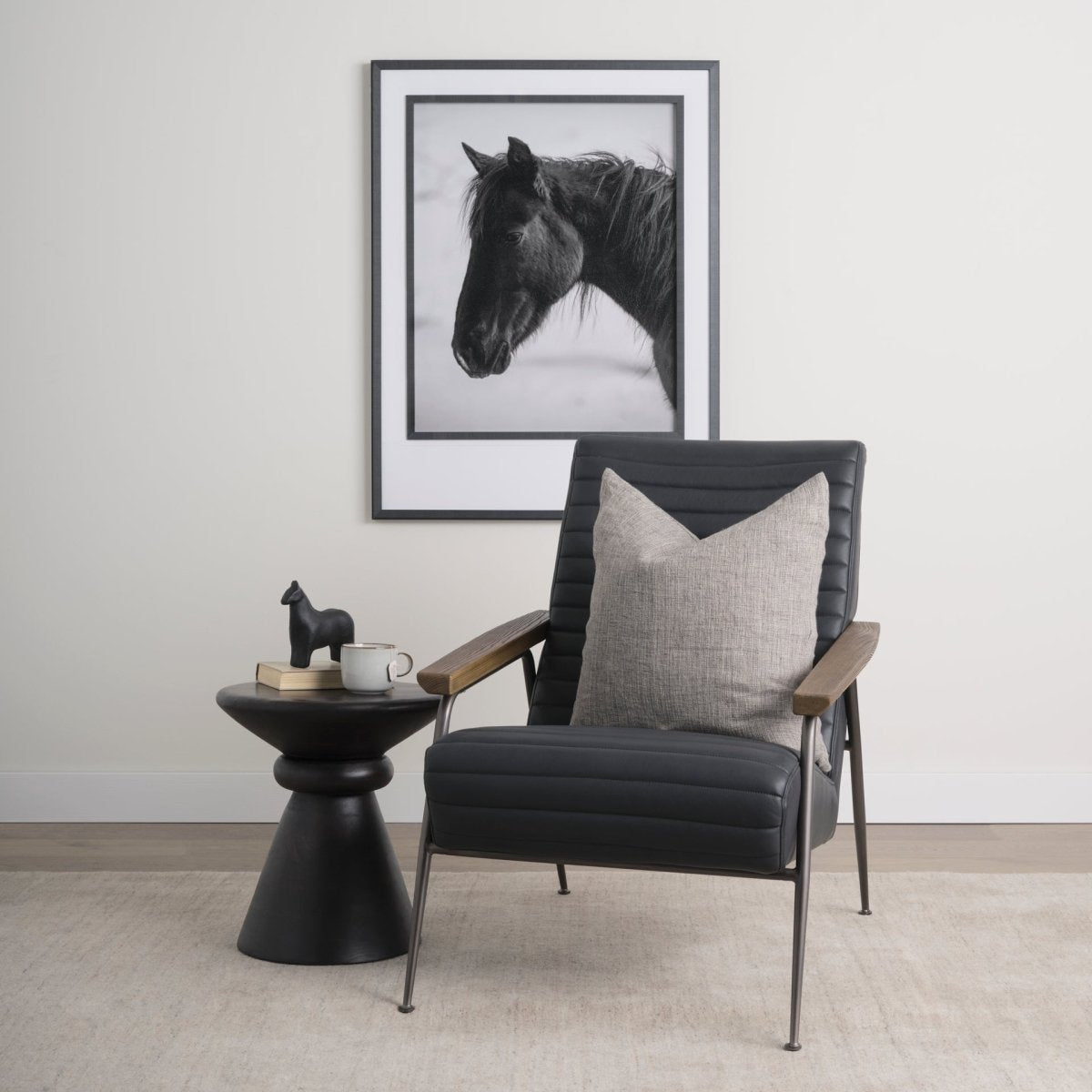 Grosjean Black Leather w/ Black Metal Frame Accent Chair