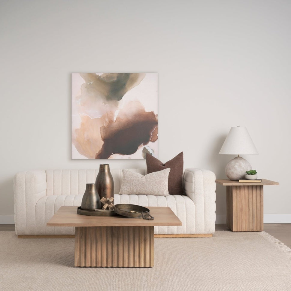 June Light Brown Wood w/ Fluting Square Coffee Table