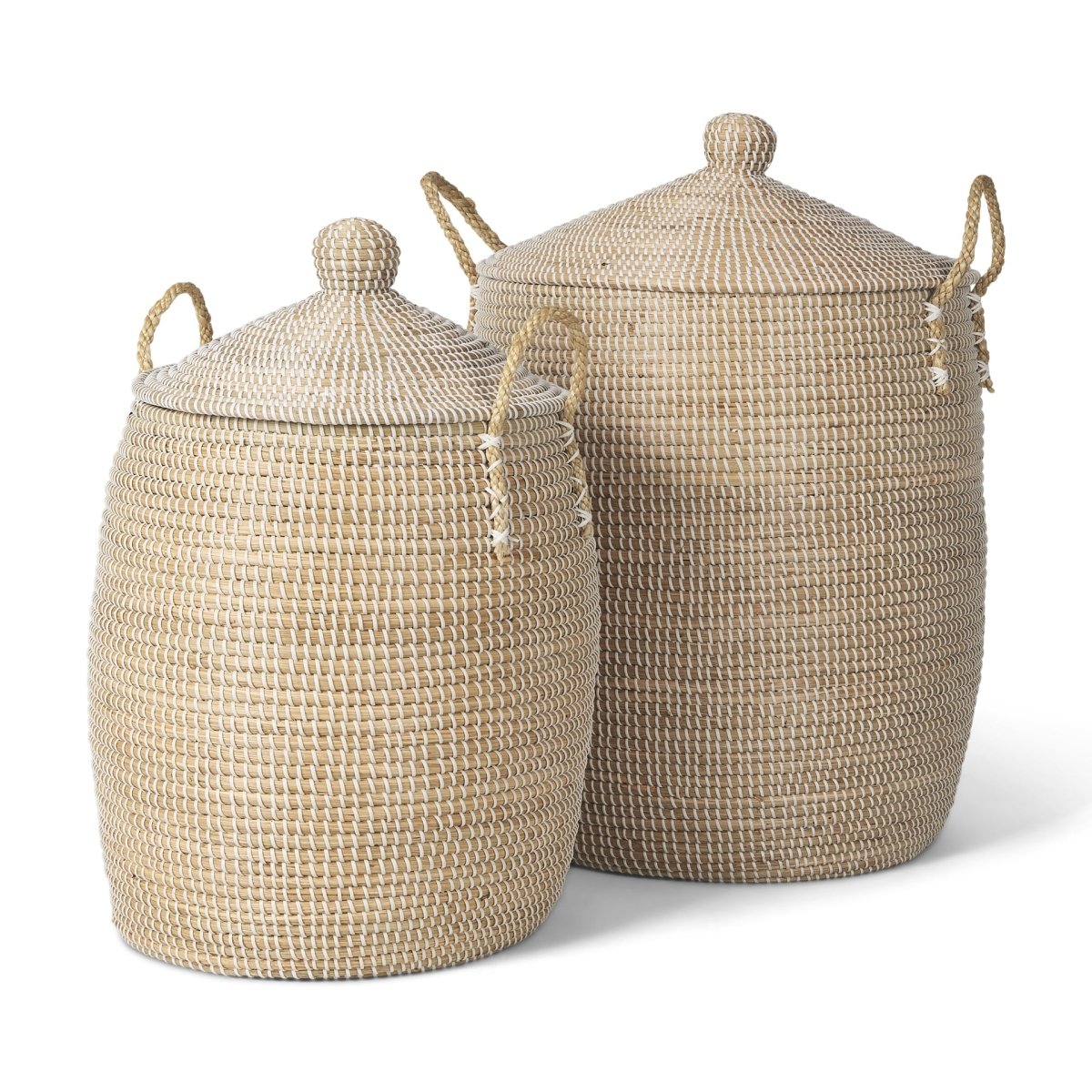 Kairi Set of 2 Seagrass Floor Baskets w/ Lids and Handles - 1Stylish Nest