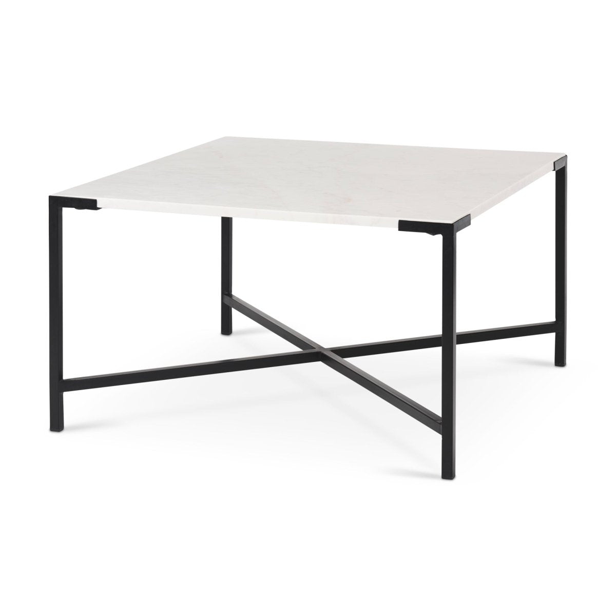 Lucas 30x30 White Marble Top Black Metal Base Coffee Table - 1Stylish Nest