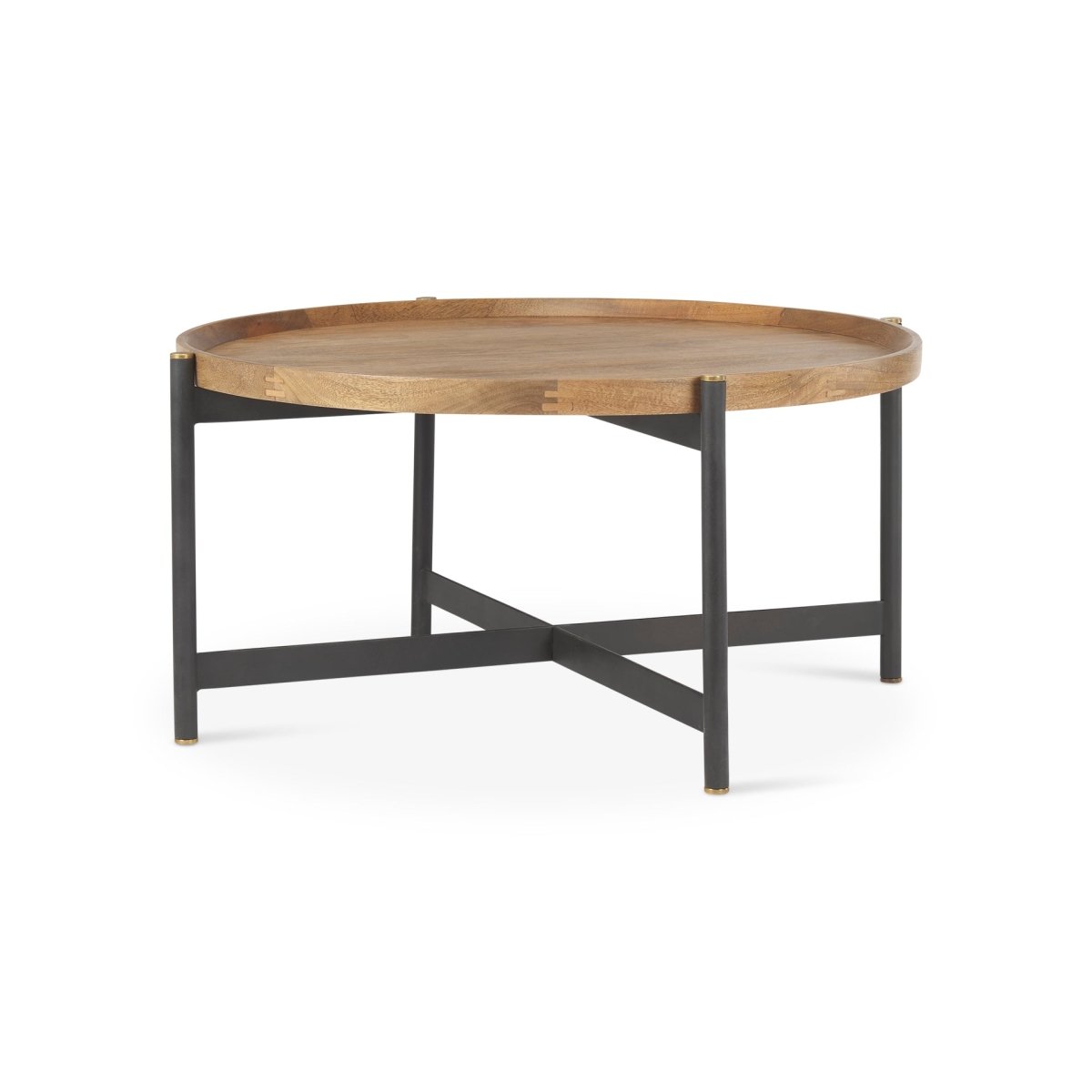 Marquisa 34.25L x 34.25W x 16.5H Small Brown Wood w/ Black Metal Coffee Table - 1Stylish Nest