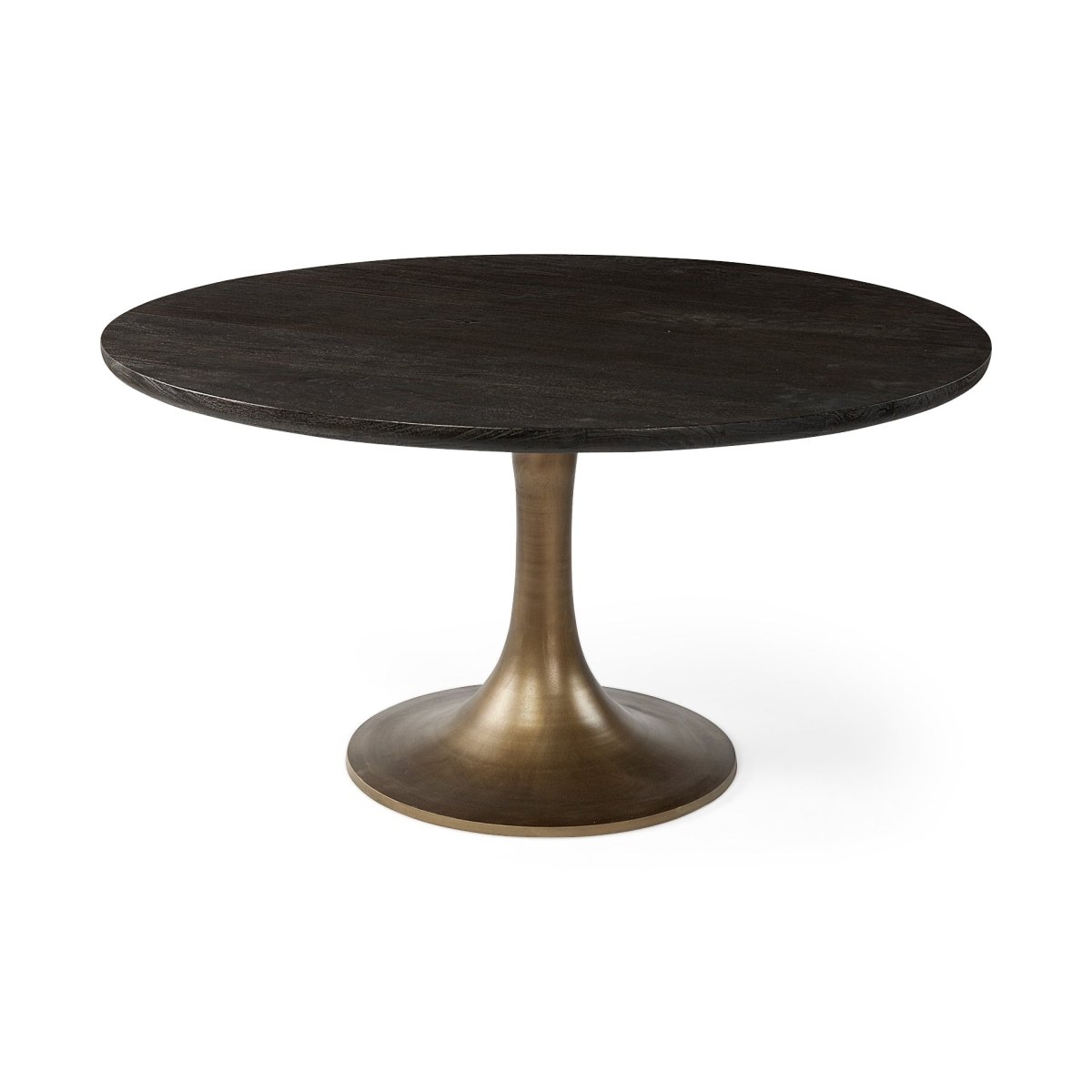 McLeod II 54 L x 54 W x 28.75 H Round Brown Solid Wood Top Gold Metal Base Dining Table - 1Stylish Nest