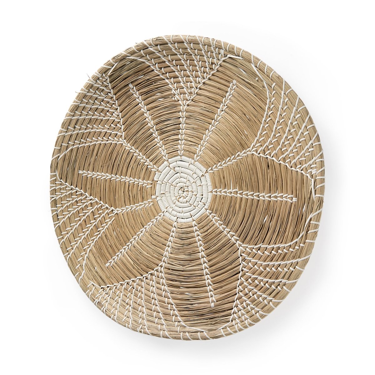 Mekhi 24.0L x 24.0W x 3.5 Light Brown Seagrass W/White String Round Wall Hanging Plate - 1Stylish Nest