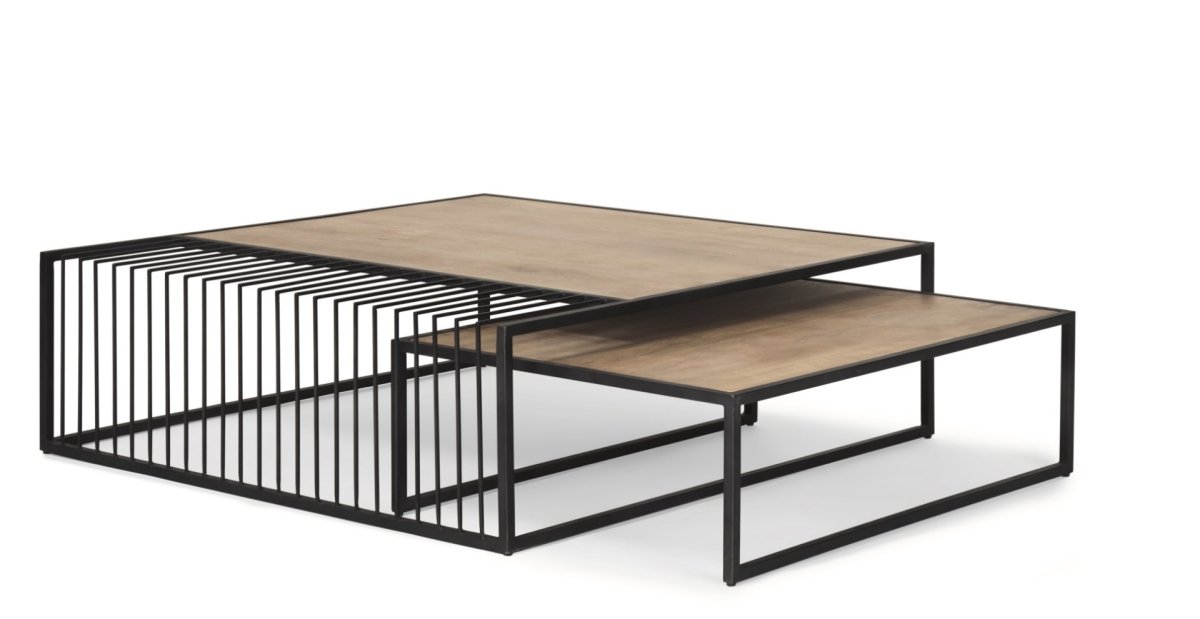 Miles Black Metal w/ Light Wood Nesting Coffee Table - 1Stylish Nest