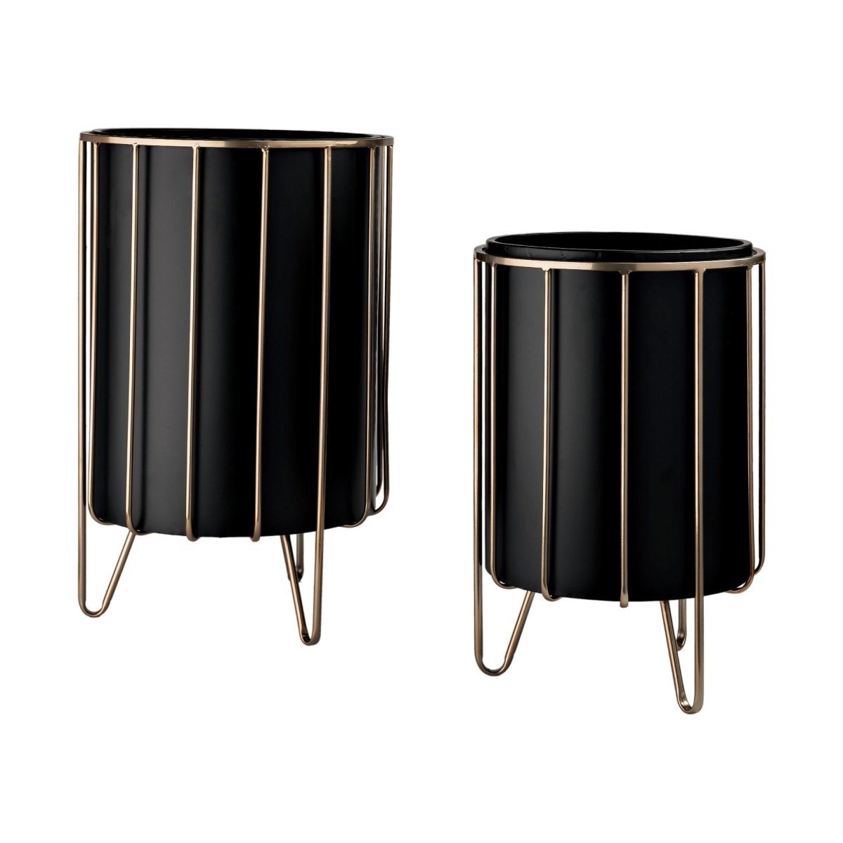 Pianta 13 x 21 Set of Two Black Metal Insert Brass Frame Plant Stands - 1Stylish Nest