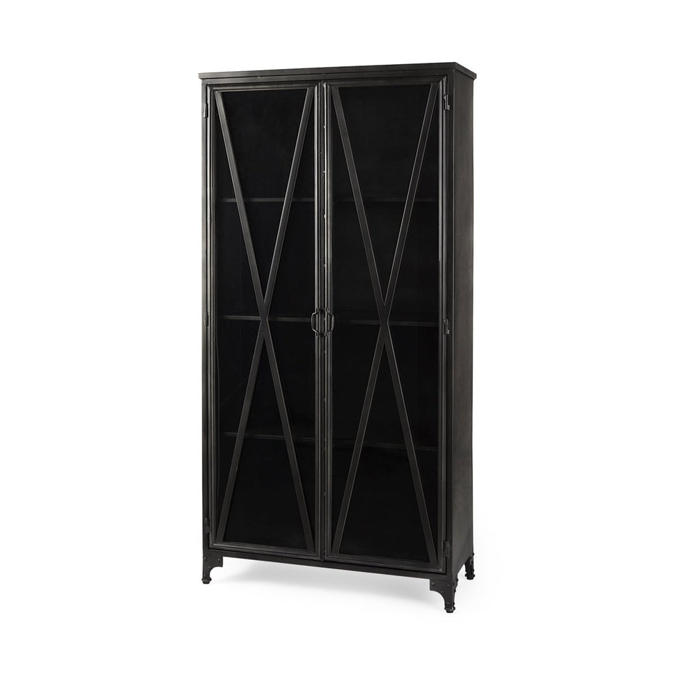 Poppy II 73.8" H Black Metal With Glass Door Display Cabinet