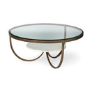 Switch Reinhardt 36&quot; Round Glass Top Marble Shelf Gold Metal Base Coffee Table - 1Stylish Nest 2 image