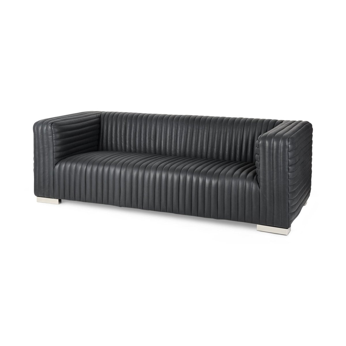 Ricciardo Black Leather Wrapped Three Seater Sofa 82.5L x 38.5W x 26.5H - 1Stylish Nest