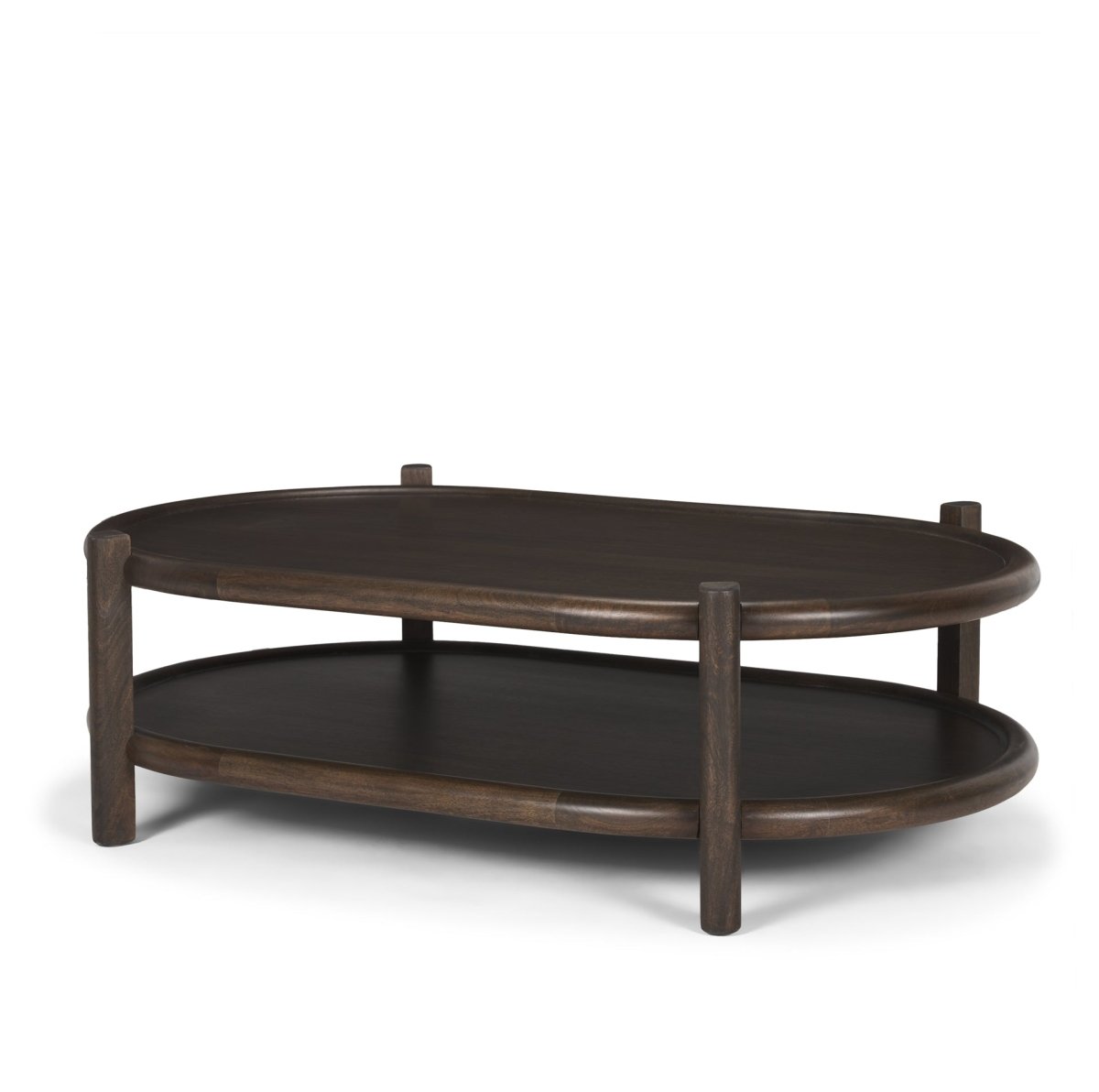 Romi Dark Brown Wood w/ Bottom Shelf Oval Coffee Table - 1Stylish Nest