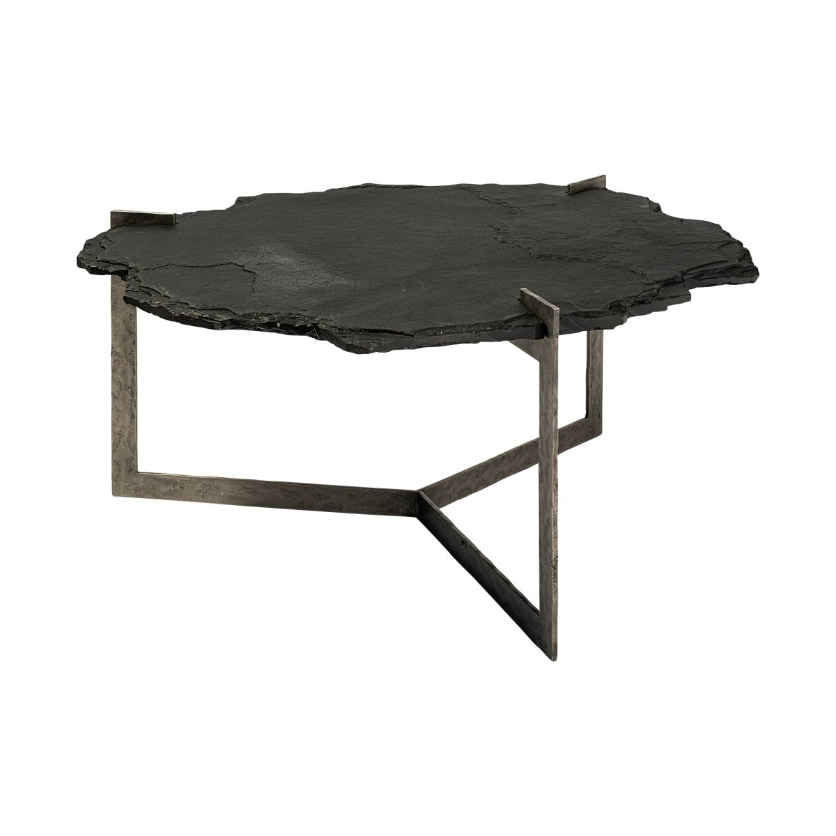 Shale 37" Irregular Live - Edge Black Slate w/Flat Iron Base Coffee Table - 1Stylish Nest