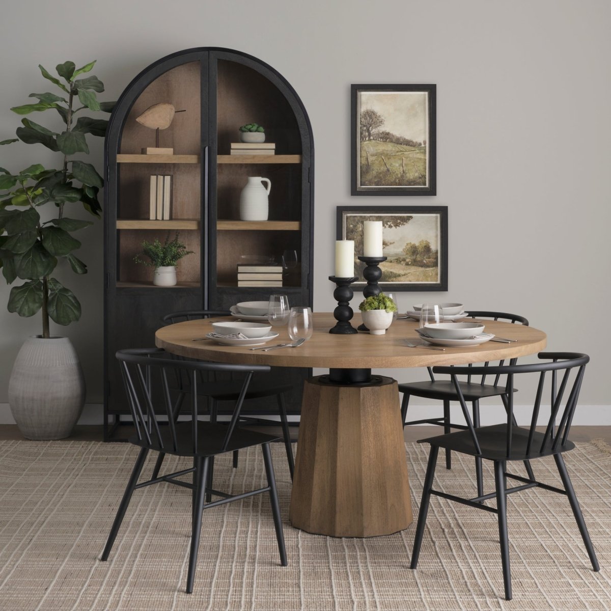 Sloan 80.5H Black Wood W/Black Metal Frame Arched Cabinet - 1Stylish Nest