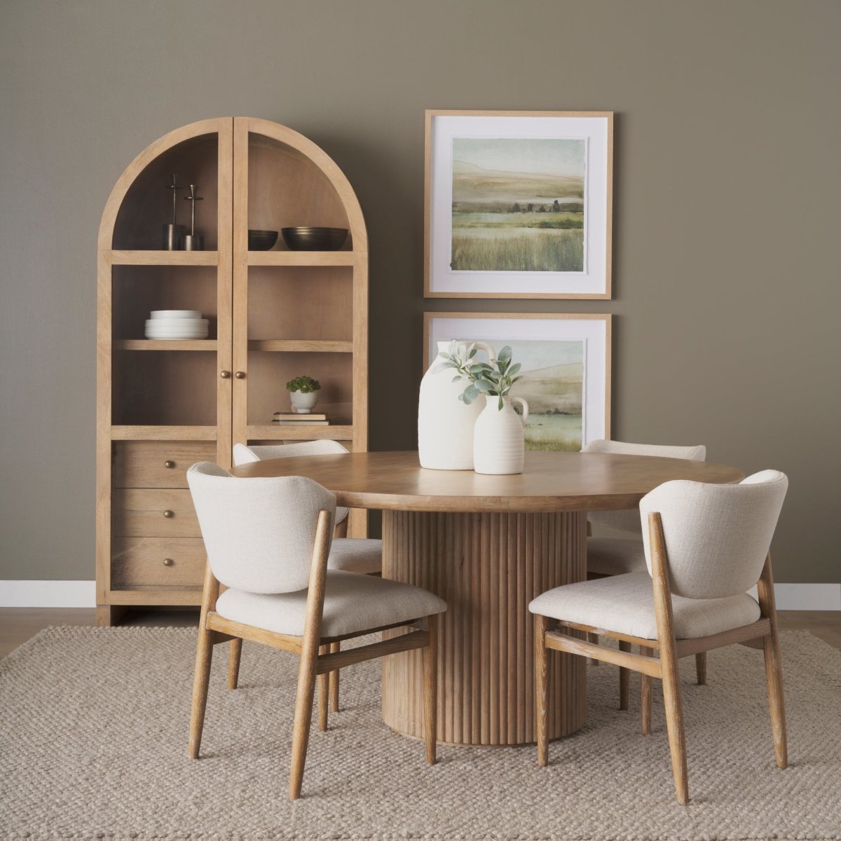 Suri Light Brown Wood W/Glass Doors Arched Curio Cabinet