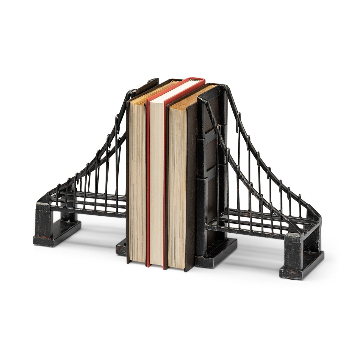 Suspension Set of 2 19L x 4W Brown Wrought Iron Suspension Bridge Bookends - 1Stylish Nest