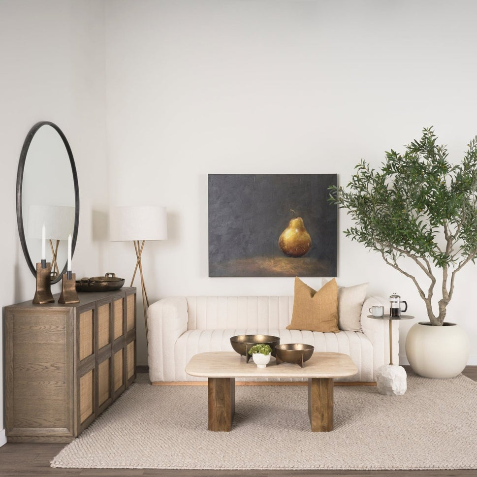 Symona Travertine and Mango Wood Rectangle Coffee Table