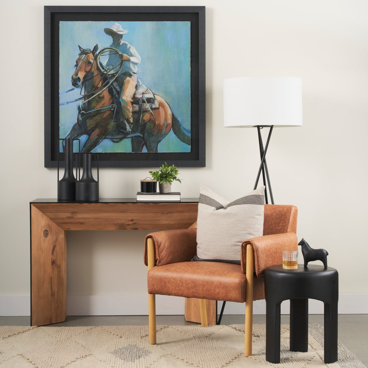 Tabor Natural Wood w/ Black Oak Waterfall Console Table - 1Stylish Nest