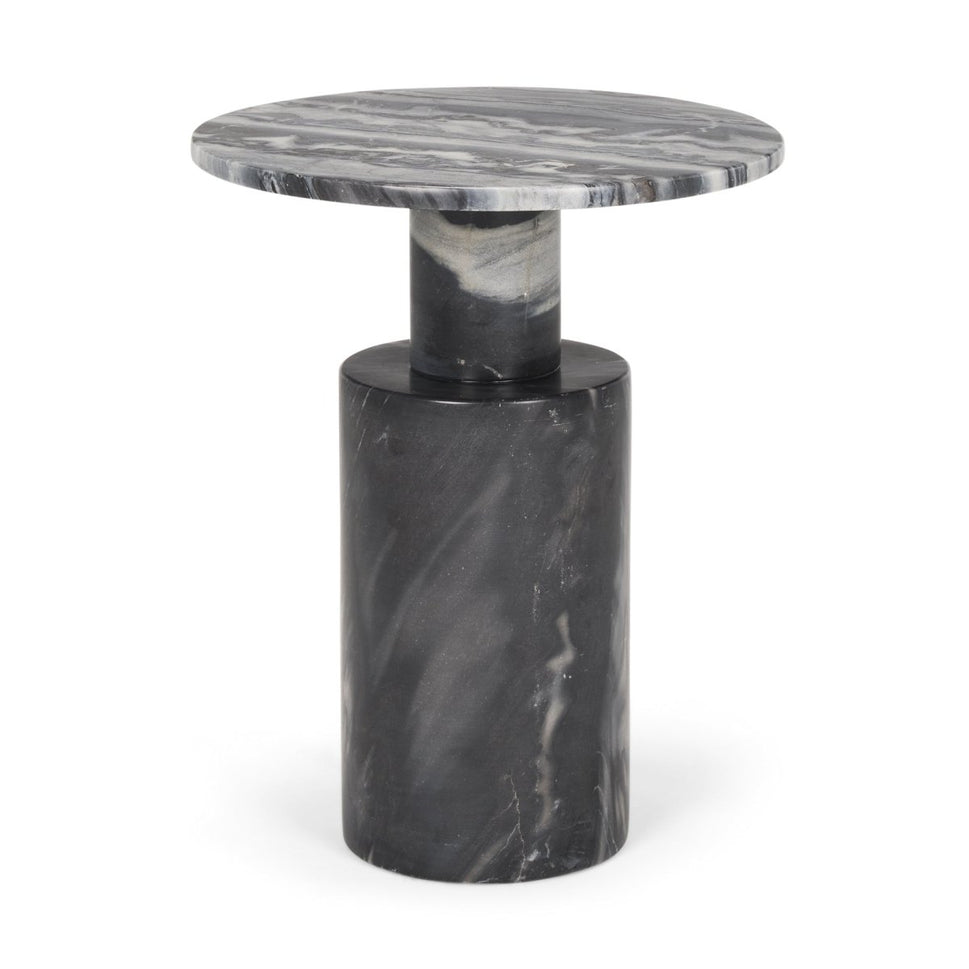 Taite Solid Dark Gray Marble Pedestal Accent Table