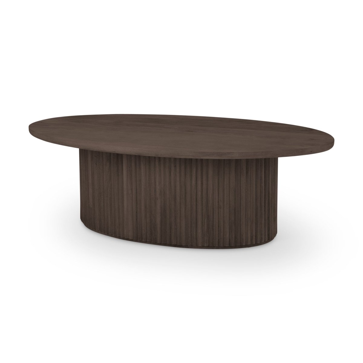 Terra 48L x 28W x 15H Dark Brown Wood Oval Fluted Coffee Table - 1Stylish Nest