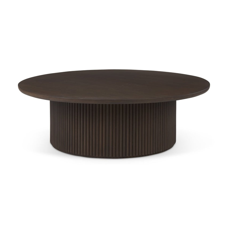 Terra 48L x 48W x 15H Dark Brown Wood Round Fluted Coffee Table