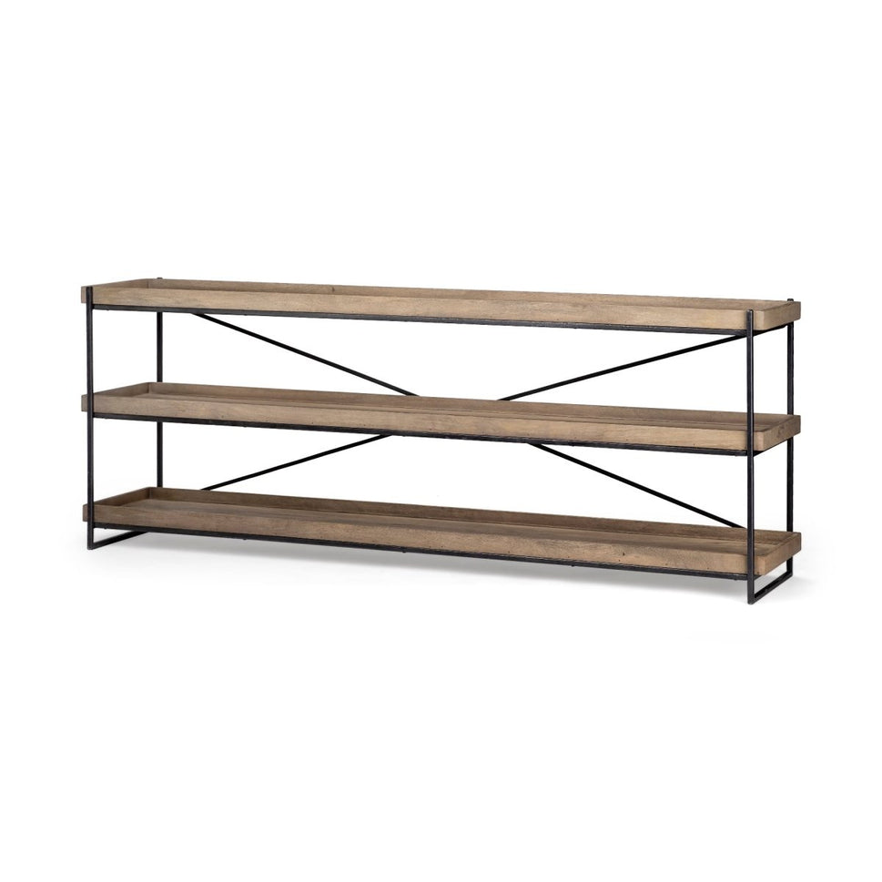 Trey I 80L x 16W Brown Wood and Black Iron Console Table