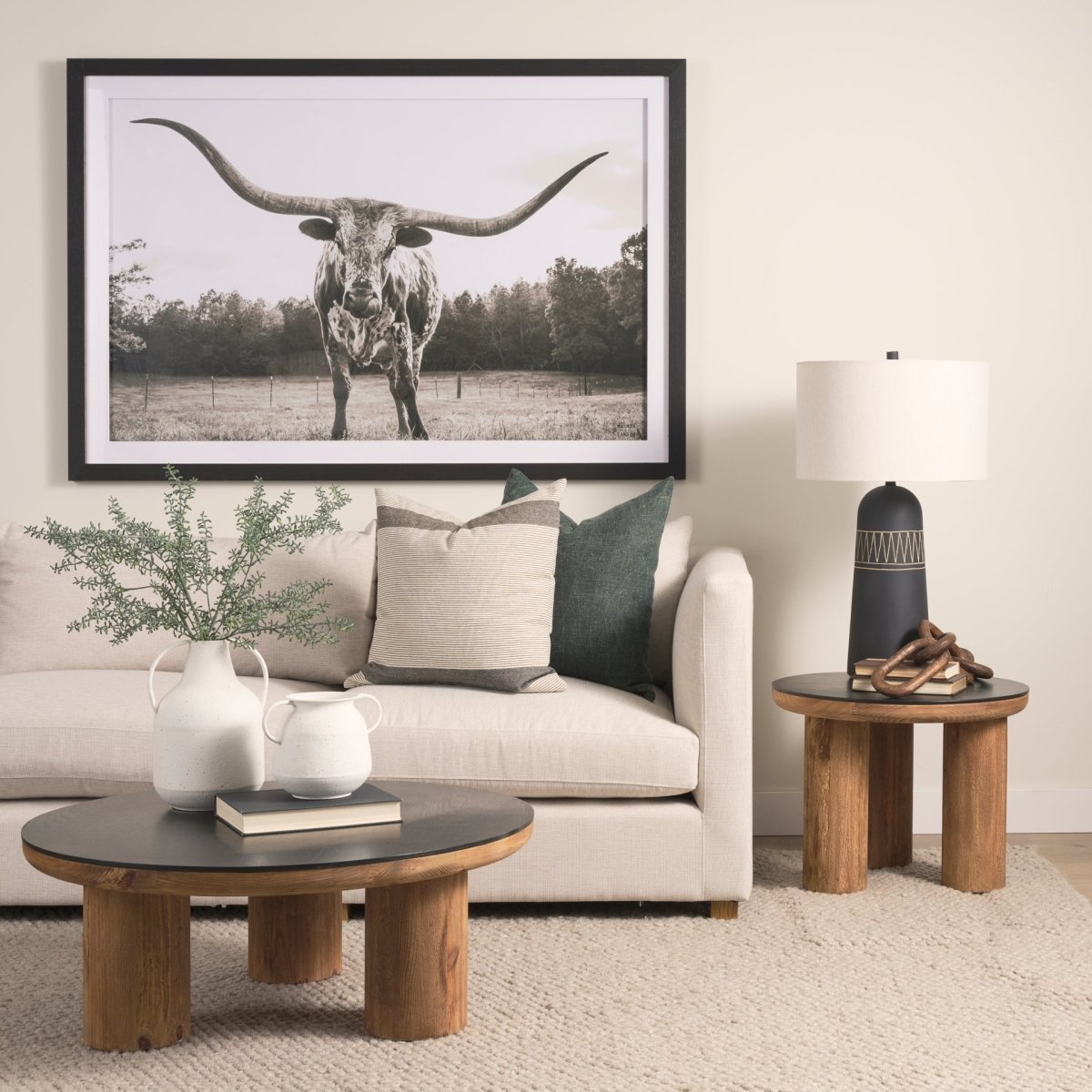 Tucson Natural Wood w/ Round Black Oak Top Coffee Table - 1Stylish Nest