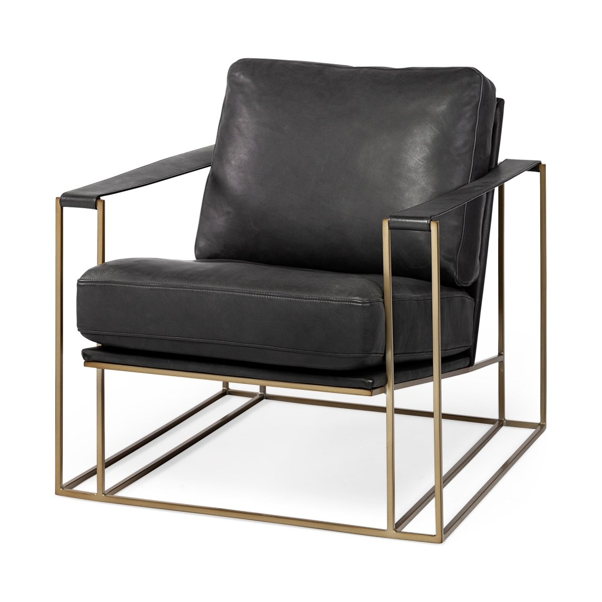 Watson Black Leather Wrap Gold Metal Frame Accent Chair - 1Stylish Nest