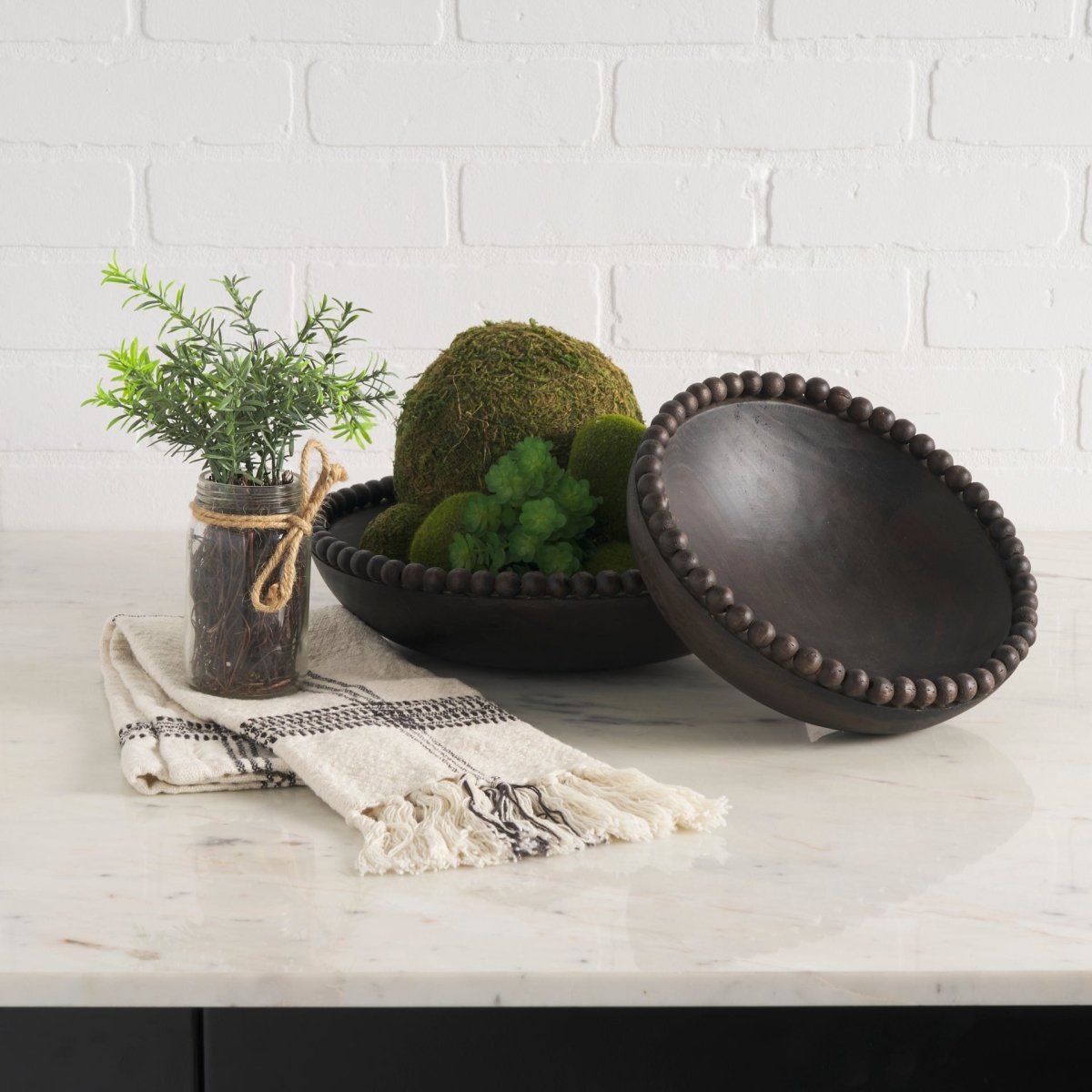 Wendell Dark Brown Wood w/ Wood Beads Round Bowls